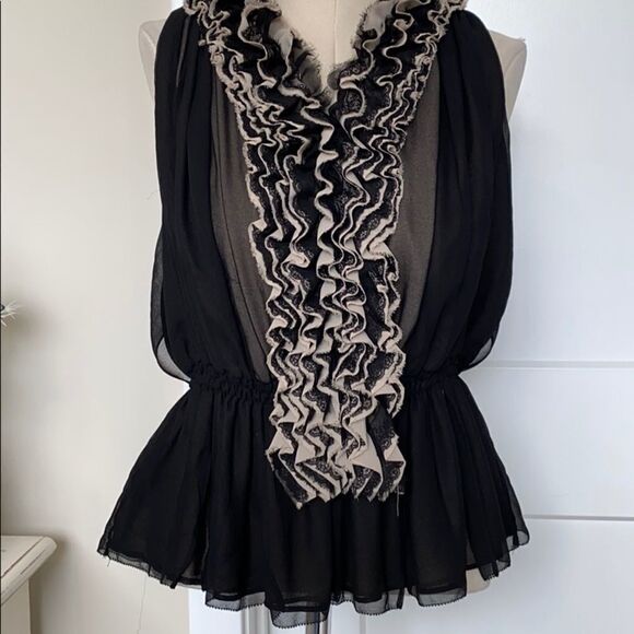 Robert Rodriguez Chiffon Ruffle Halter Lace Blouse - Picture 3 of 14